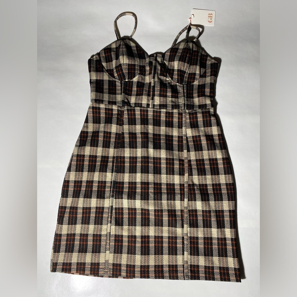 NEW- Size S Woman's Gianni Bini Dress W/ Top Lining - Zip Back- Black Plaid - Picture 1 of 10